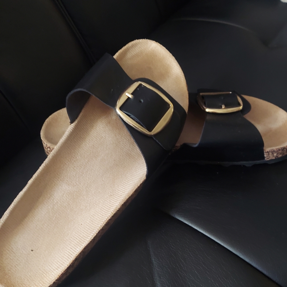 Black Buckle Strap Women's Sandals